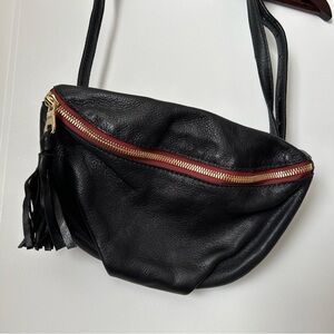 Parker Clay Black Leather Belt Waist Bag Adjustable Strap With Tassel NWOT